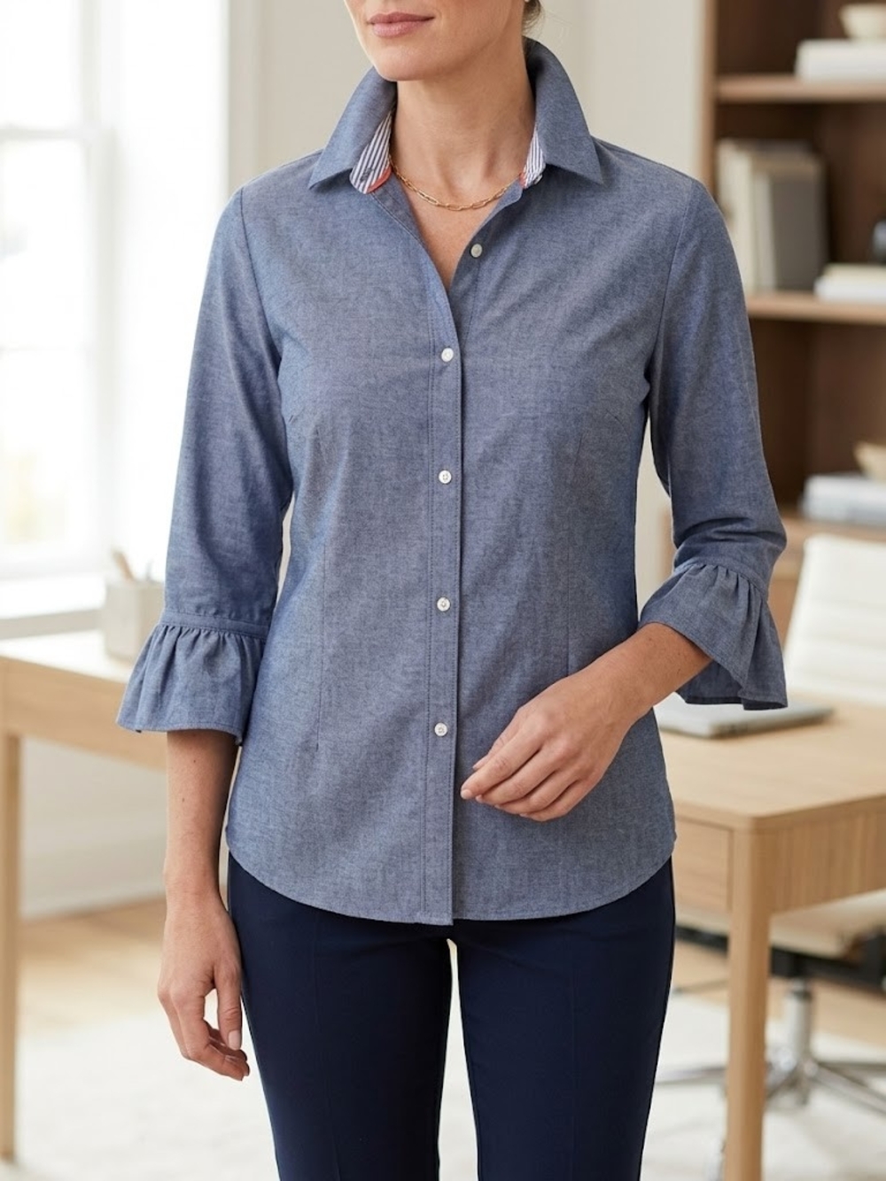 Gretchen Scott Designs Chambray Button-Down Shirt in Blue